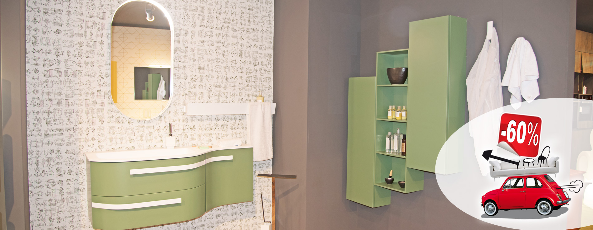 Direttamente dalla nostra esposizione, Bagno Arbi verde in promozione!
