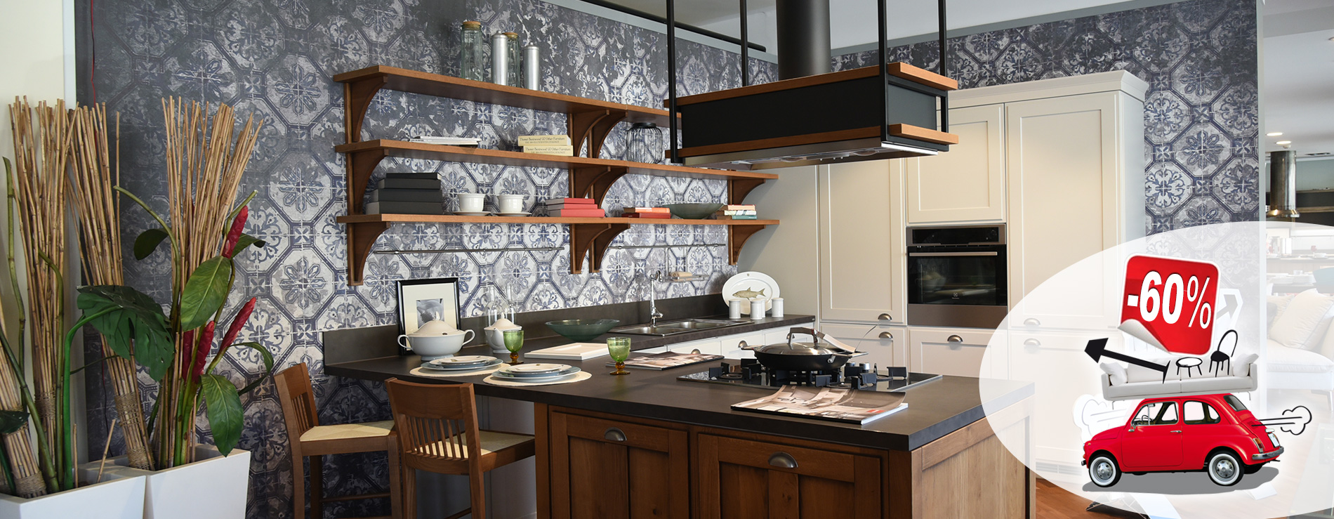 Direttamente dalla nostra esposizione, cucina con penisola Favilla Scavolini in promozione!