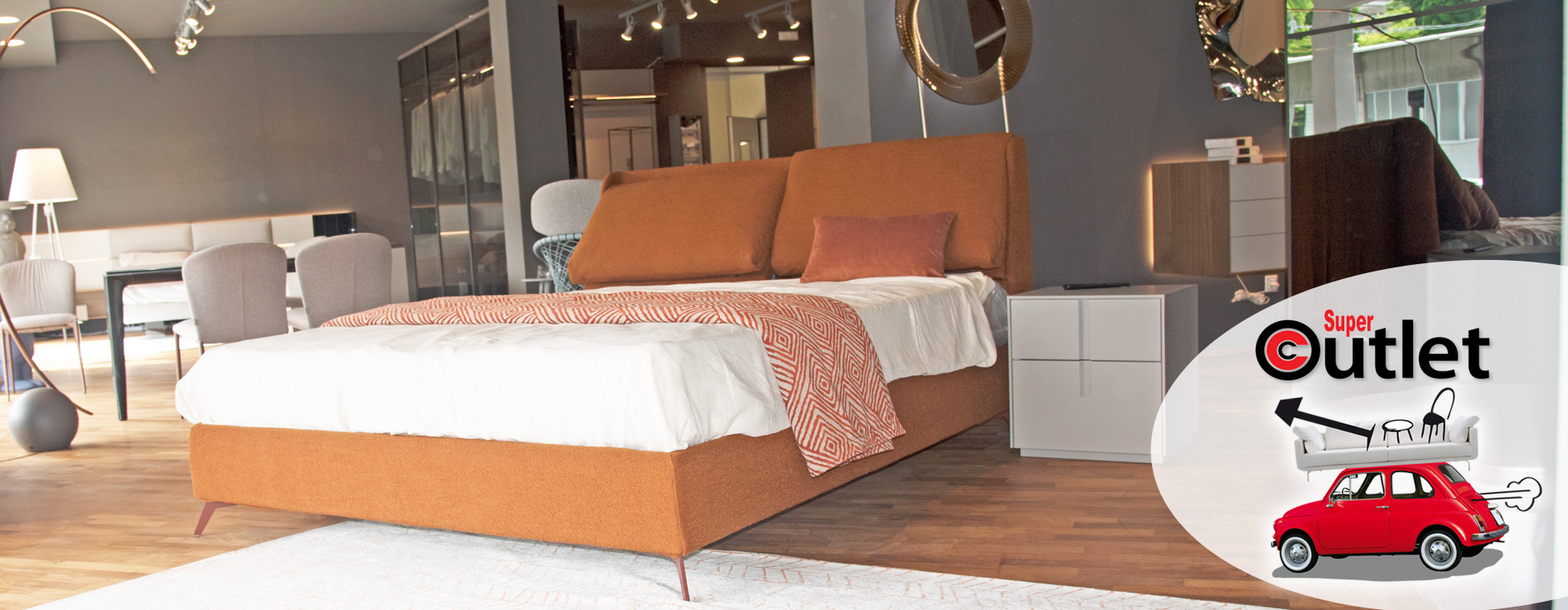 Letto con contenitore Biba in promozione. La testata dispone di un movimento indipendente per assicurare il confort e il relax.